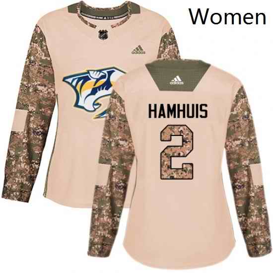 Womens Adidas Nashville Predators 2 Dan Hamhuis Authentic Camo Veterans Day Practice NHL Jersey